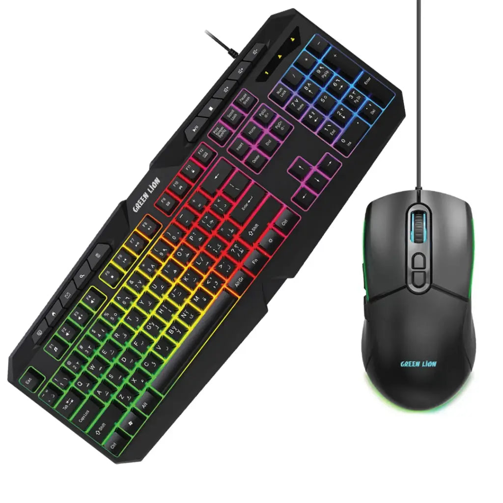 Green Lion GK-400 RGB Gaming Keyboard + Mouse - Black Green Lion GK-400 RGB Gaming Keyboard + Mouse - Black